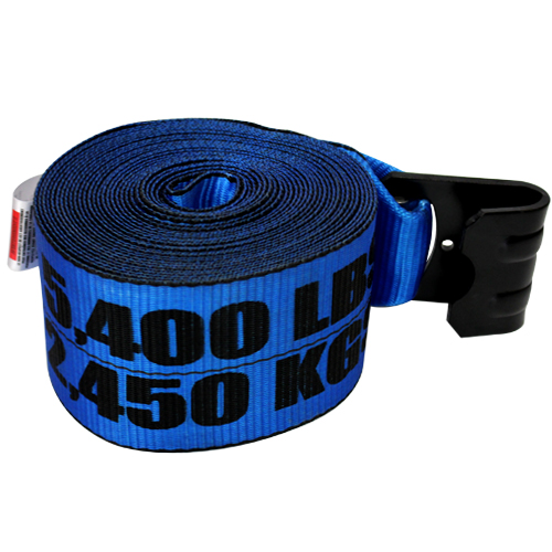 4 x 30' Winch Strap with Flat Hook - Standard Blue